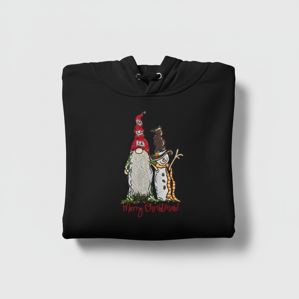 Gnome &amp; Snowman Merry Christmas Machine Embroidered Sweatshirt – Hand Finished in Dubai | EmbroMania