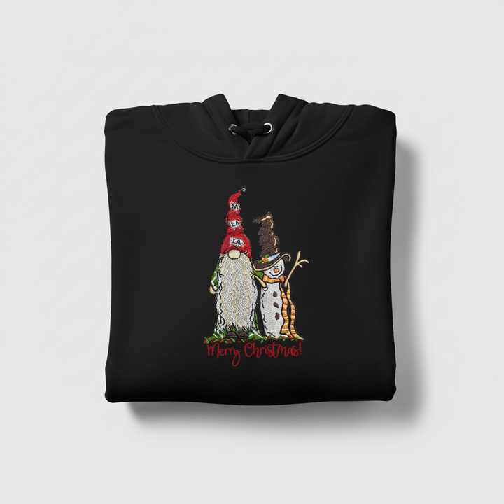 Gnome &amp; Snowman Merry Christmas Machine Embroidered Sweatshirt – Hand Finished in Dubai | EmbroMania