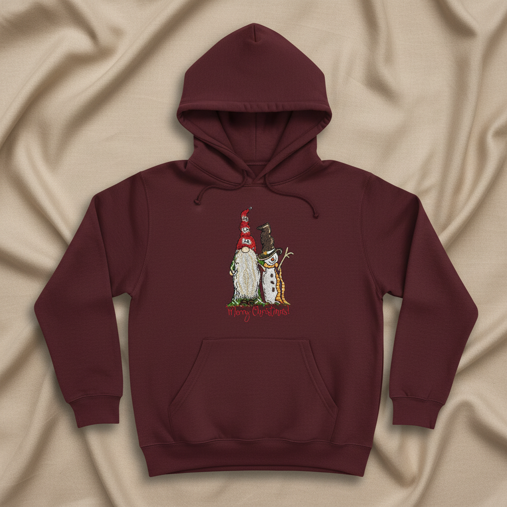 Gnome &amp; Snowman Merry Christmas Machine Embroidered Sweatshirt – Hand Finished in Dubai | EmbroMania