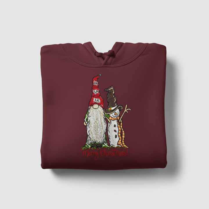Gnome &amp; Snowman Merry Christmas Machine Embroidered Sweatshirt – Hand Finished in Dubai | EmbroMania