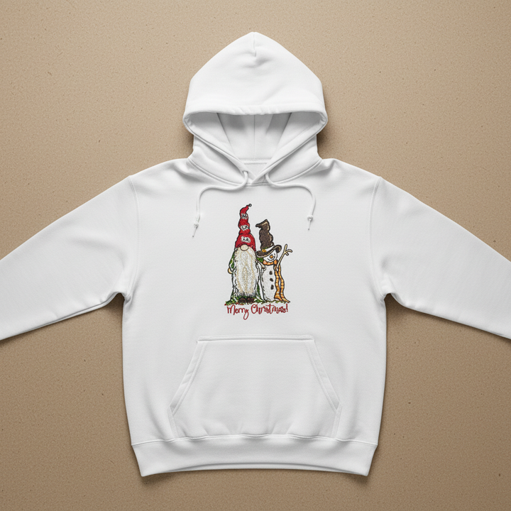 Gnome &amp; Snowman Merry Christmas Machine Embroidered Sweatshirt – Hand Finished in Dubai | EmbroMania