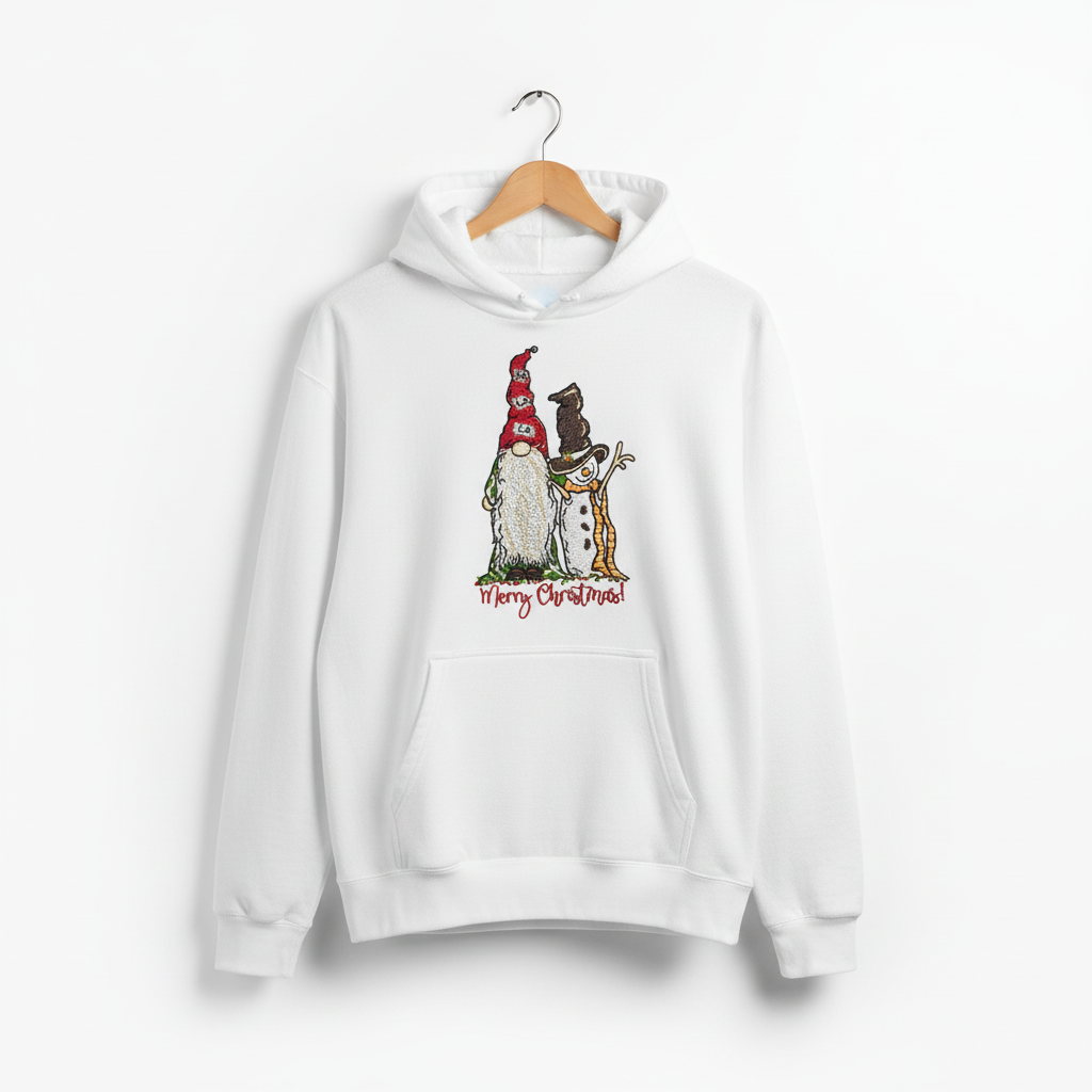 Gnome &amp; Snowman Merry Christmas Machine Embroidered Sweatshirt – Hand Finished in Dubai | EmbroMania