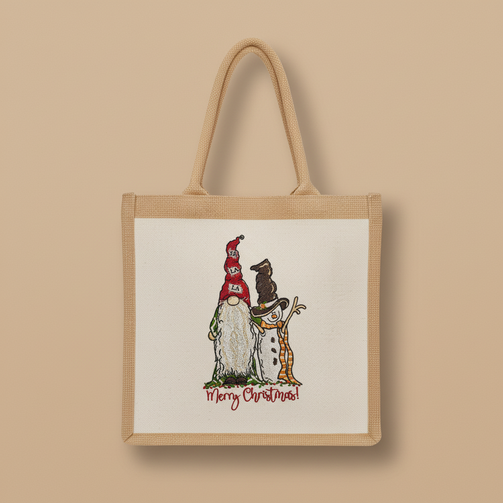 Gnome &amp; Snowman Merry Christmas Machine Embroidered Sweatshirt – Hand Finished in Dubai | EmbroMania