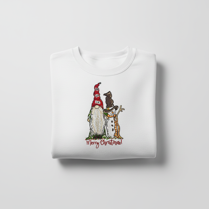 Gnome &amp; Snowman Merry Christmas Machine Embroidered Sweatshirt – Hand Finished in Dubai | EmbroMania