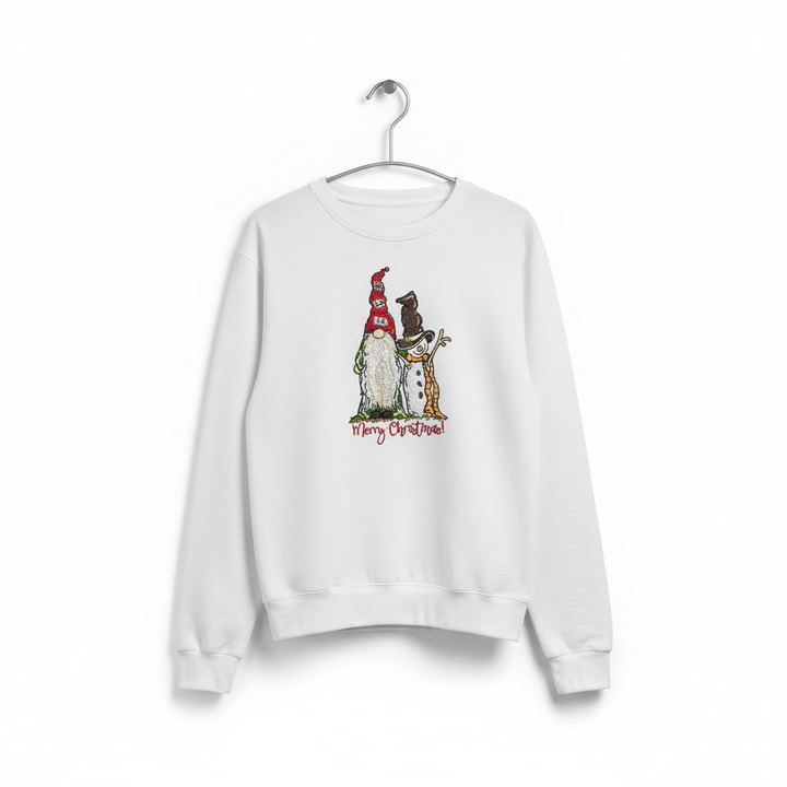Gnome &amp; Snowman Merry Christmas Machine Embroidered Sweatshirt – Hand Finished in Dubai | EmbroMania