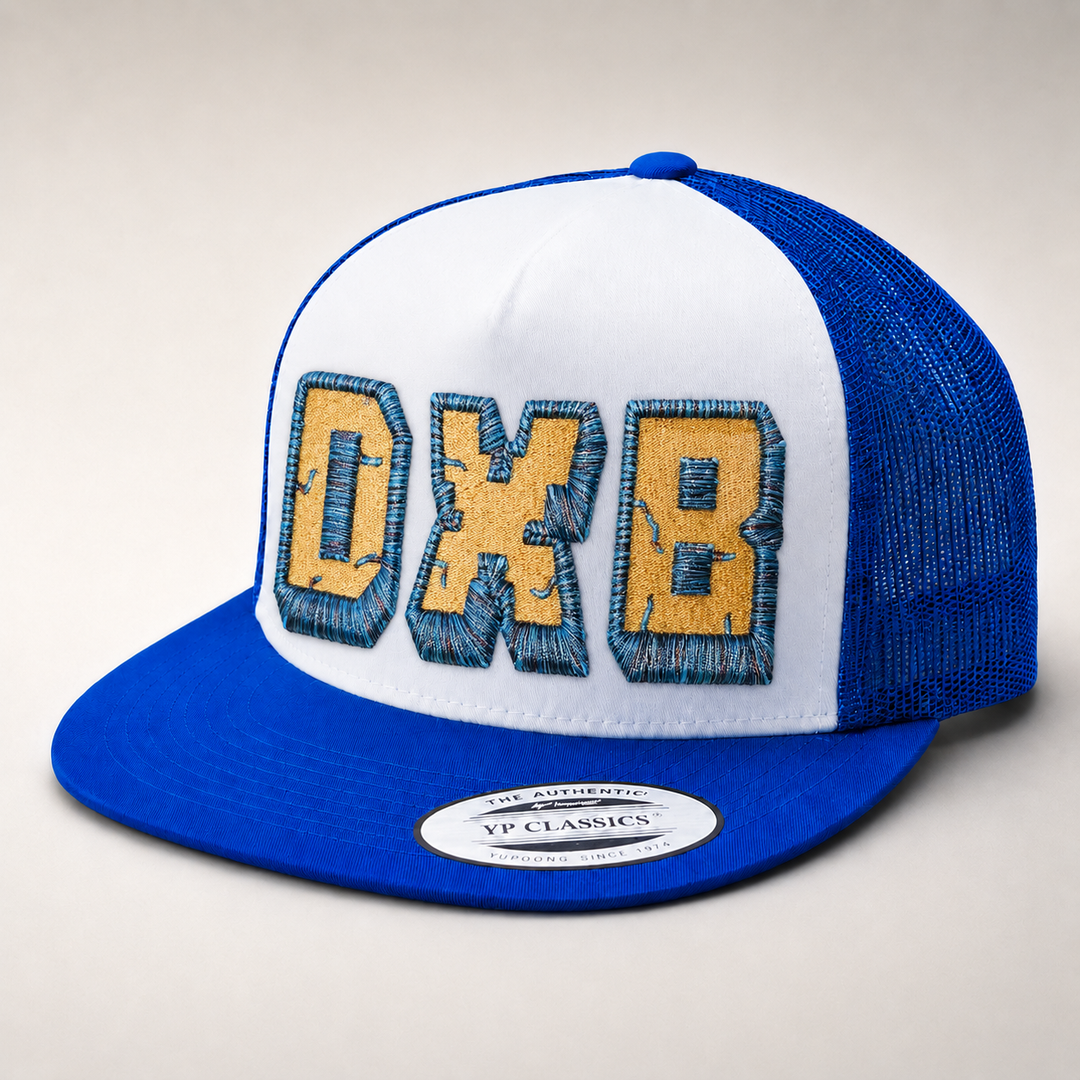 Blue and white cap with &