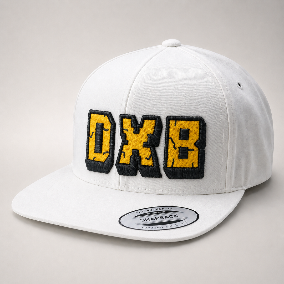 White cap with yellow and black &