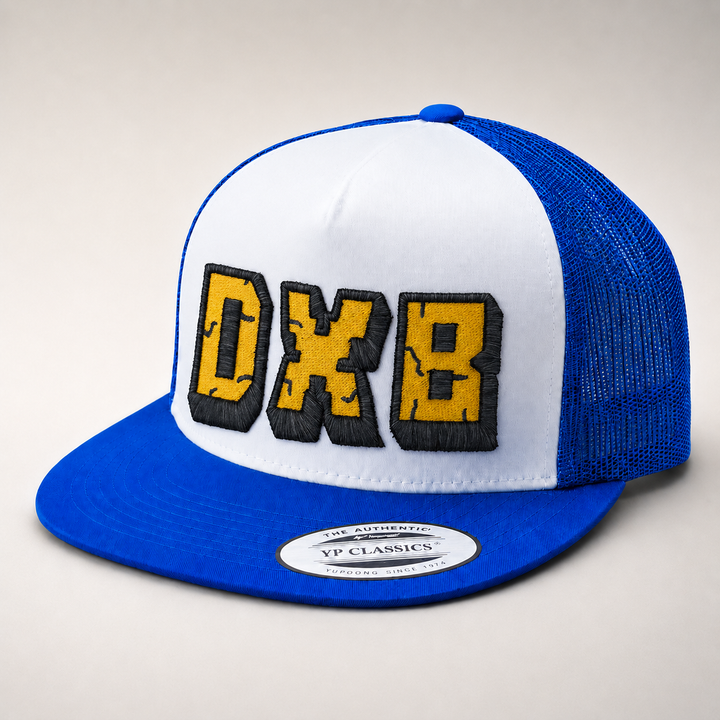 Blue and white cap with &