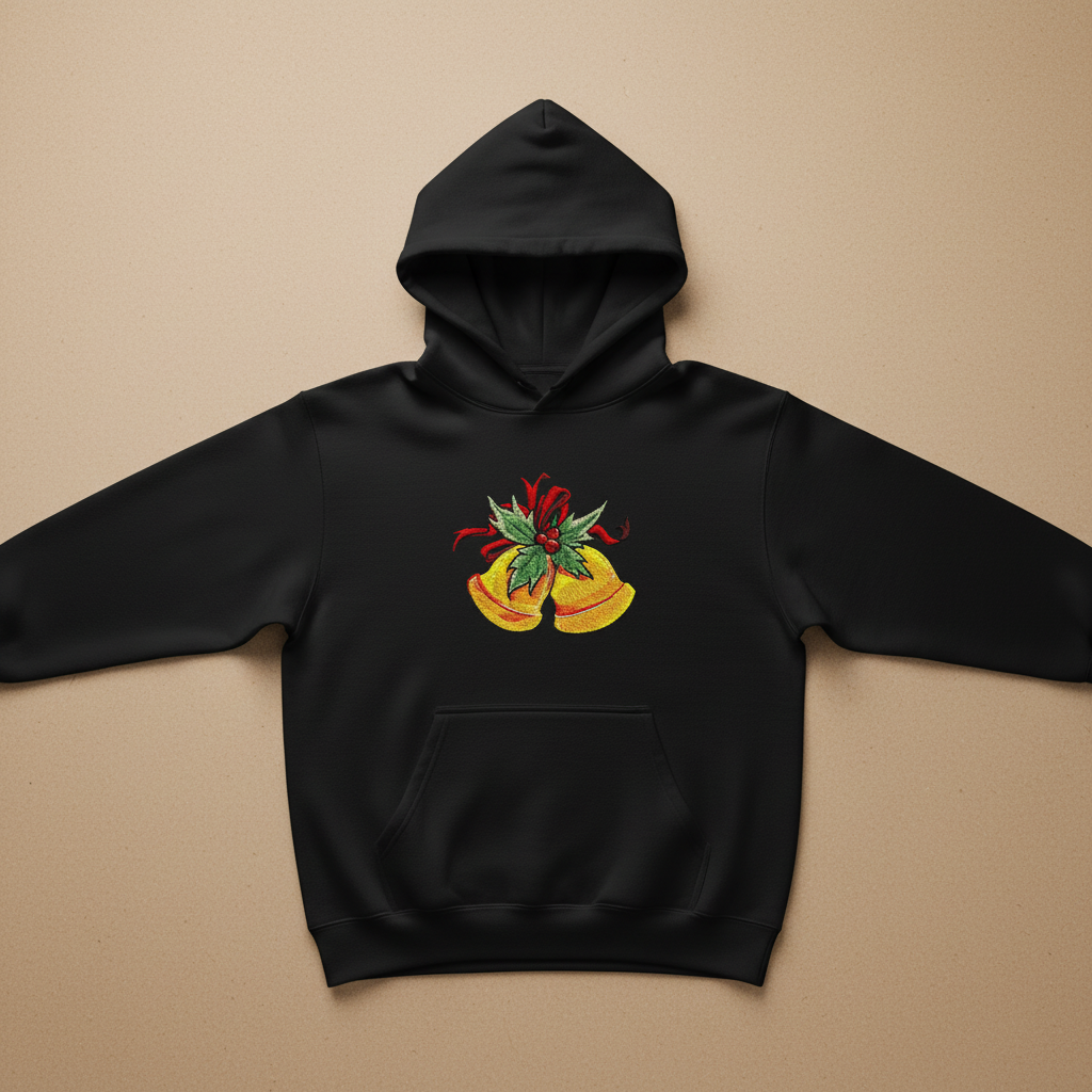 Holiday Bells with Holly &amp; Ribbon Machine Embroidered Sweatshirt – Hand Finished in Dubai | EmbroMania