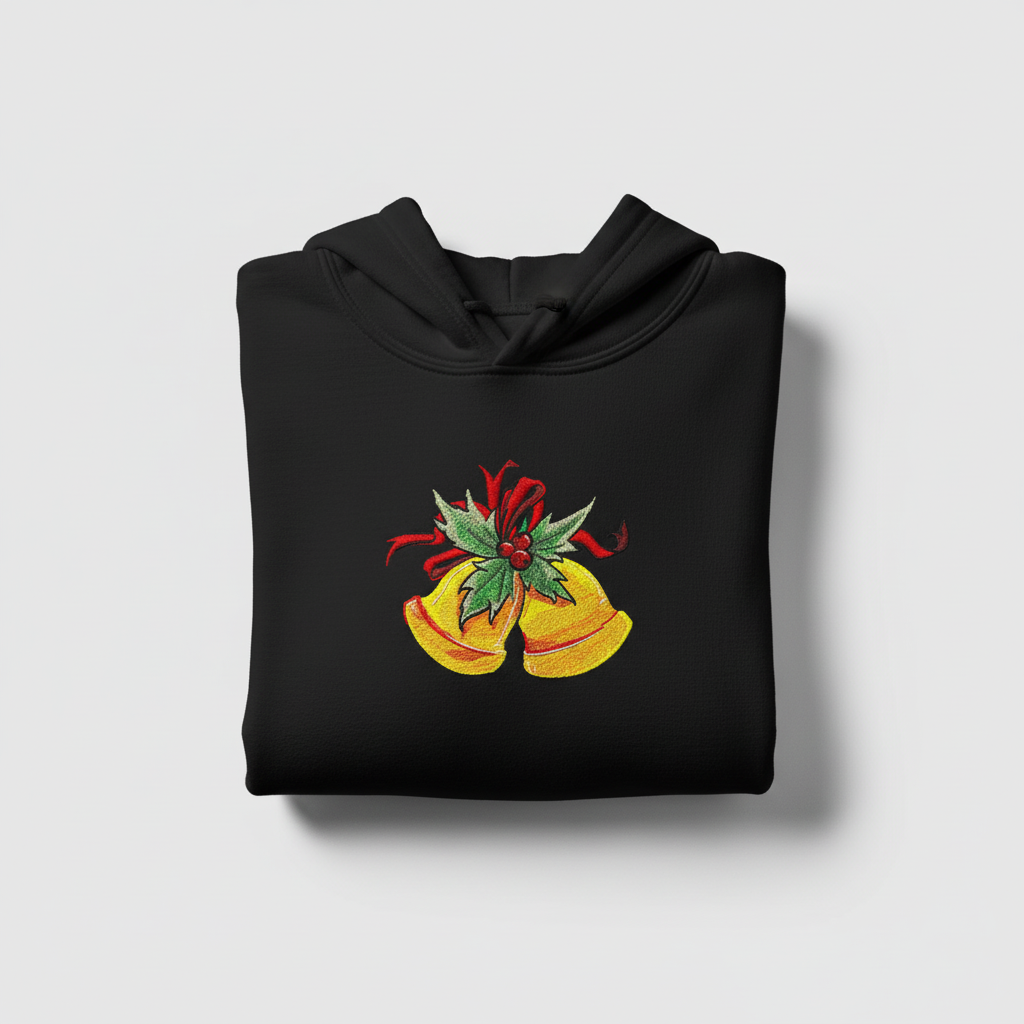 Holiday Bells with Holly &amp; Ribbon Machine Embroidered Sweatshirt – Hand Finished in Dubai | EmbroMania