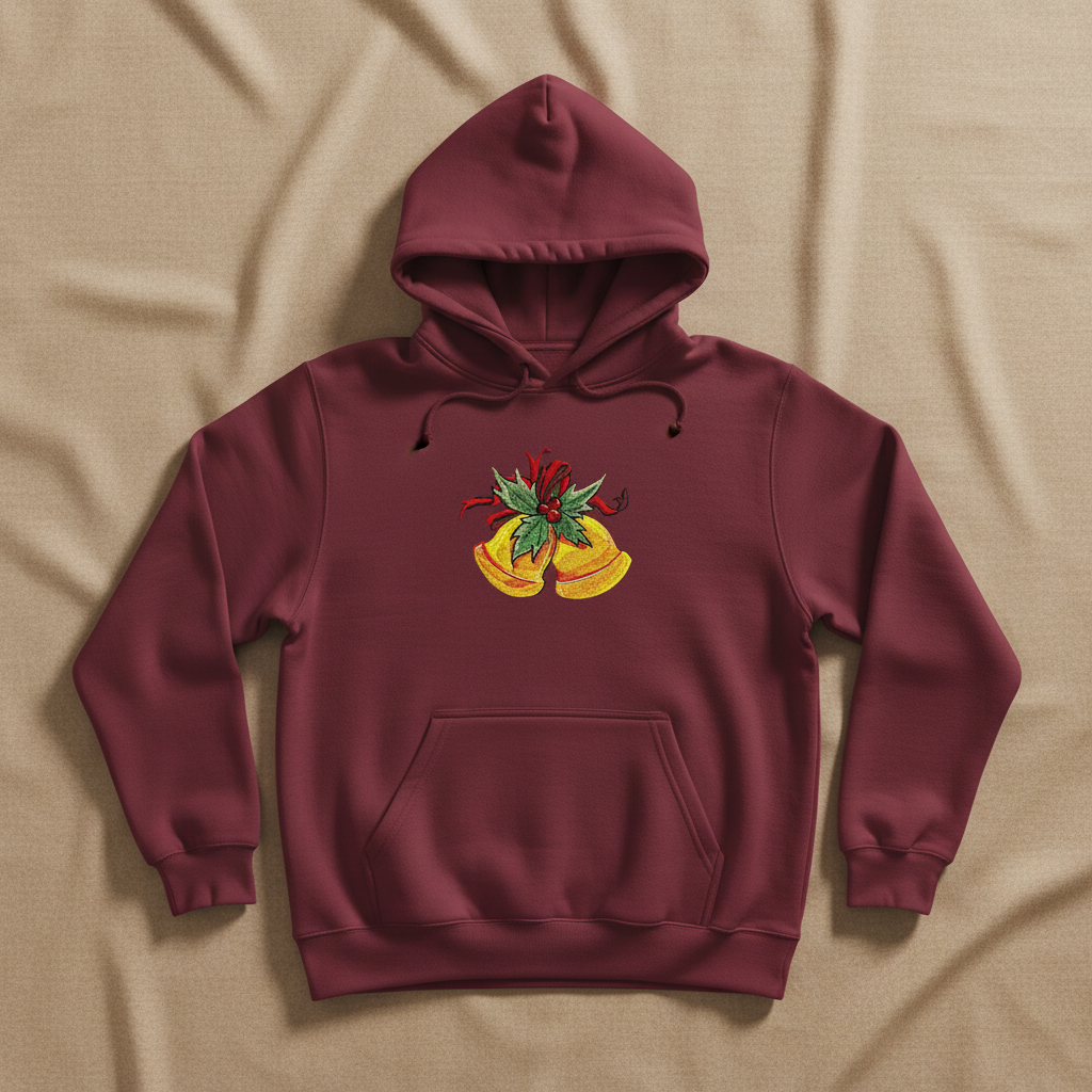 Holiday Bells with Holly &amp; Ribbon Machine Embroidered Sweatshirt – Hand Finished in Dubai | EmbroMania