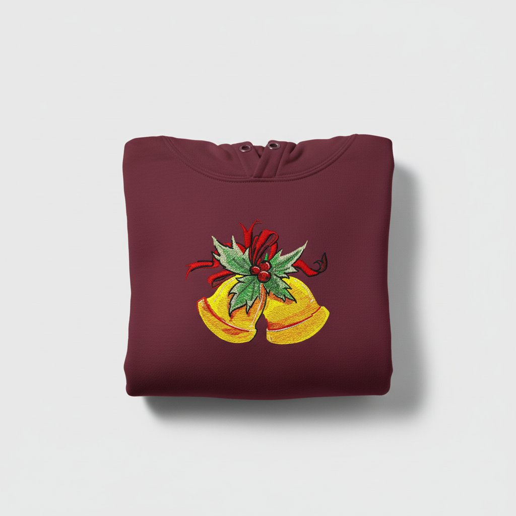 Holiday Bells with Holly &amp; Ribbon Machine Embroidered Sweatshirt – Hand Finished in Dubai | EmbroMania