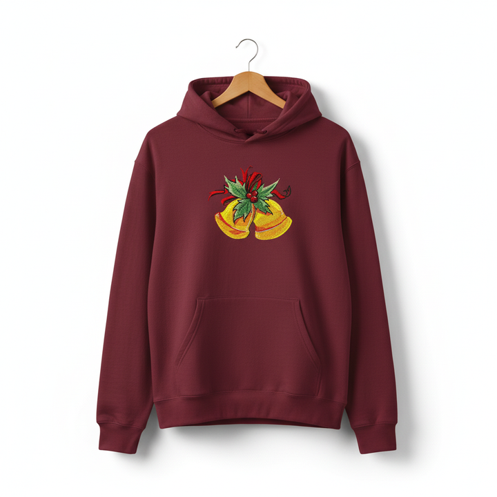 Holiday Bells with Holly &amp; Ribbon Machine Embroidered Sweatshirt – Hand Finished in Dubai | EmbroMania