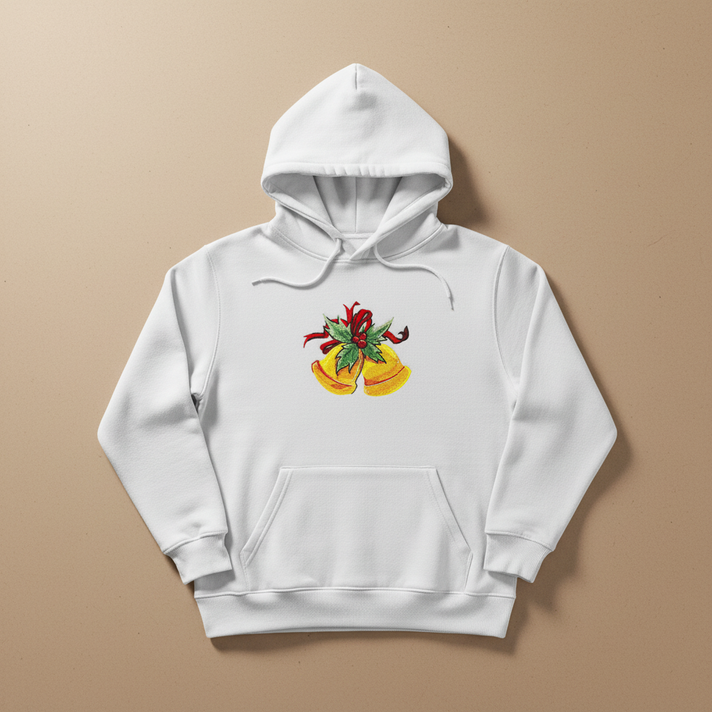 Holiday Bells with Holly &amp; Ribbon Machine Embroidered Sweatshirt – Hand Finished in Dubai | EmbroMania
