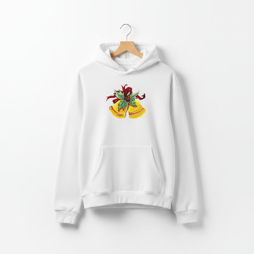 Holiday Bells with Holly &amp; Ribbon Machine Embroidered Sweatshirt – Hand Finished in Dubai | EmbroMania