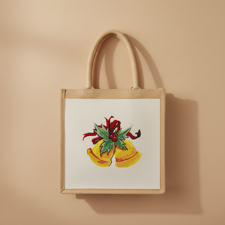 Holiday Bells with Holly &amp; Ribbon Machine Embroidered Sweatshirt – Hand Finished in Dubai | EmbroMania