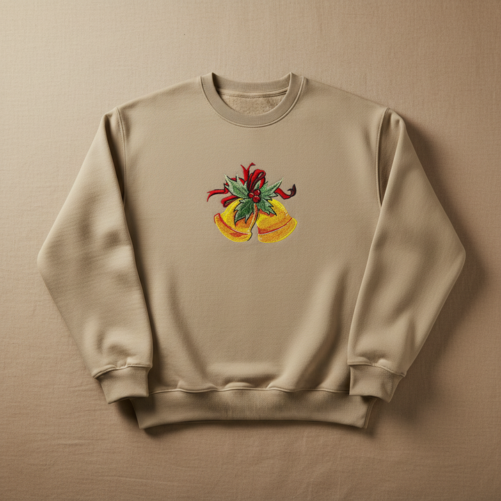 Holiday Bells with Holly &amp; Ribbon Machine Embroidered Sweatshirt – Hand Finished in Dubai | EmbroMania