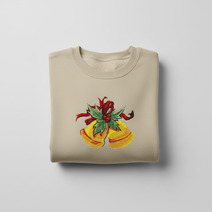 Holiday Bells with Holly &amp; Ribbon Machine Embroidered Sweatshirt – Hand Finished in Dubai | EmbroMania