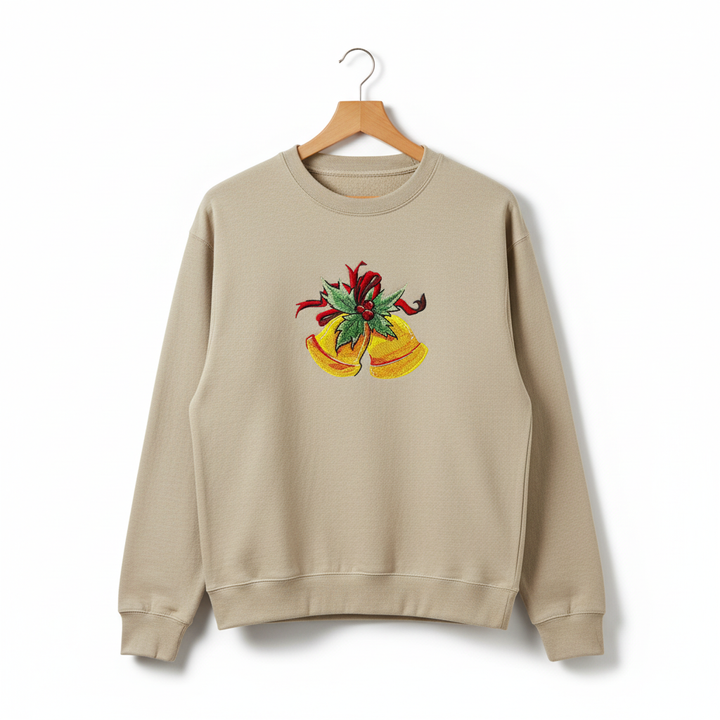 Holiday Bells with Holly &amp; Ribbon Machine Embroidered Sweatshirt – Hand Finished in Dubai | EmbroMania
