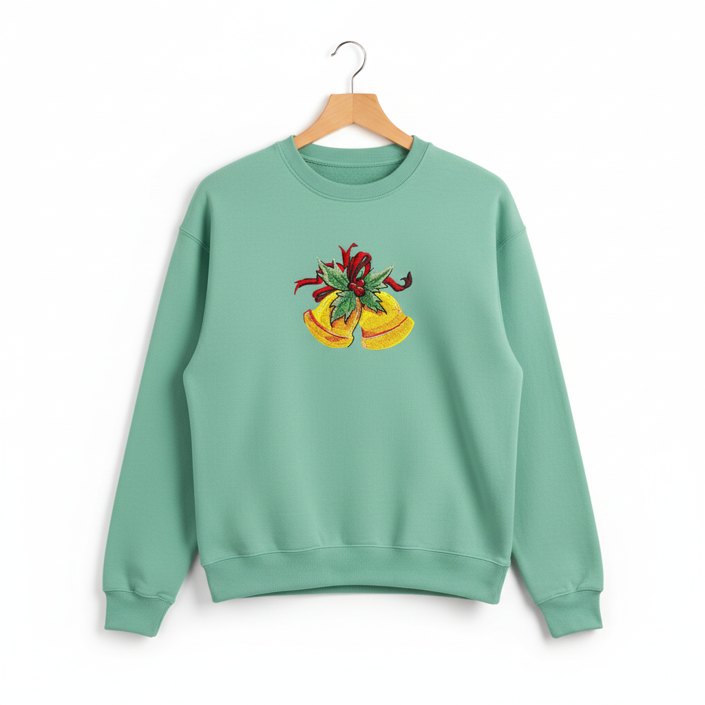 Holiday Bells with Holly &amp; Ribbon Machine Embroidered Sweatshirt – Hand Finished in Dubai | EmbroMania