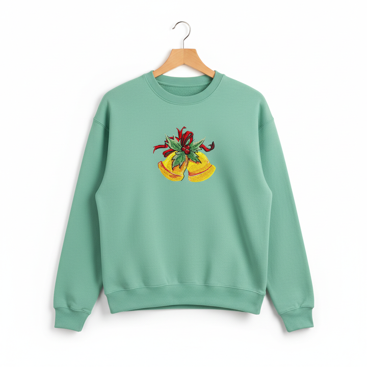 Holiday Bells with Holly &amp; Ribbon Machine Embroidered Sweatshirt – Hand Finished in Dubai | EmbroMania