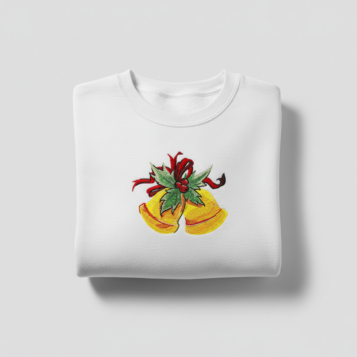 Holiday Bells with Holly &amp; Ribbon Machine Embroidered Sweatshirt – Hand Finished in Dubai | EmbroMania