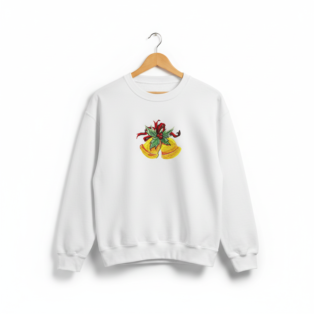 Holiday Bells with Holly &amp; Ribbon Machine Embroidered Sweatshirt – Hand Finished in Dubai | EmbroMania