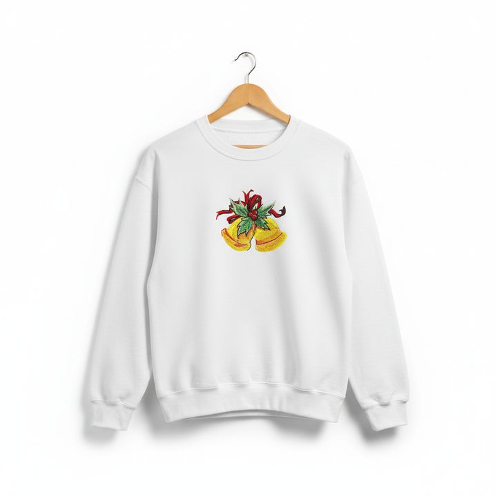 Holiday Bells with Holly &amp; Ribbon Machine Embroidered Sweatshirt – Hand Finished in Dubai | EmbroMania