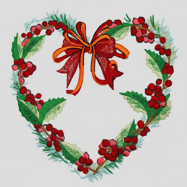 Holly Heart Wreath with Bow Machine Embroidered Sweatshirt – Hand Finished in Dubai | EmbroMania