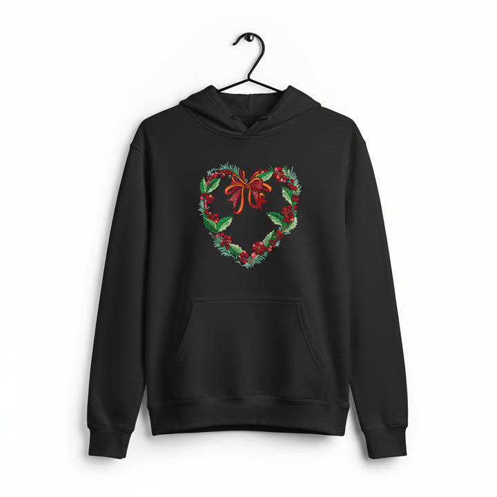 Holly Heart Wreath with Bow Machine Embroidered Sweatshirt – Hand Finished in Dubai | EmbroMania