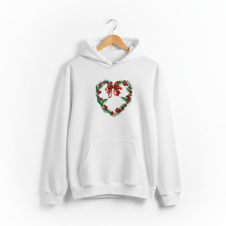 Holly Heart Wreath with Bow Machine Embroidered Sweatshirt – Hand Finished in Dubai | EmbroMania