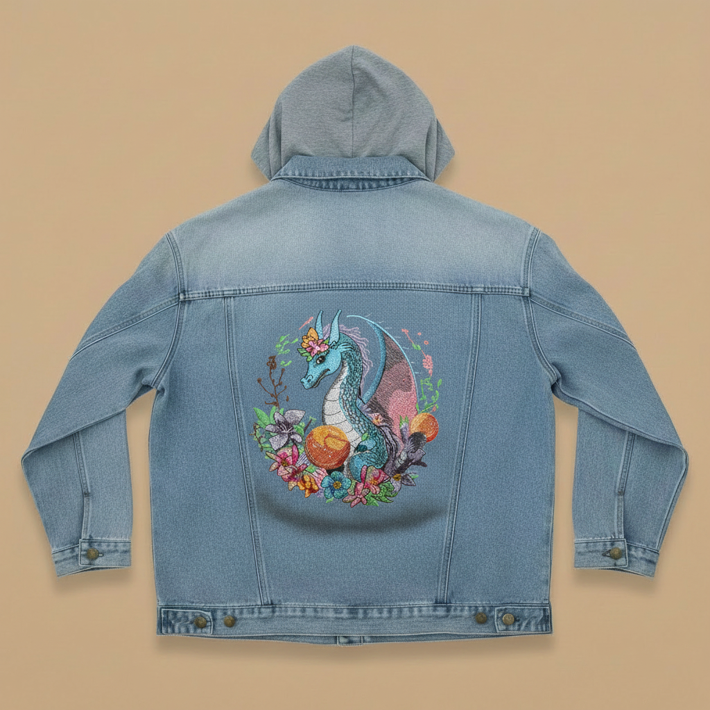 Denim Soul Machine Embroidered Denim Hoodie Jacket – Hand Finished in Dubai | EmbroMania