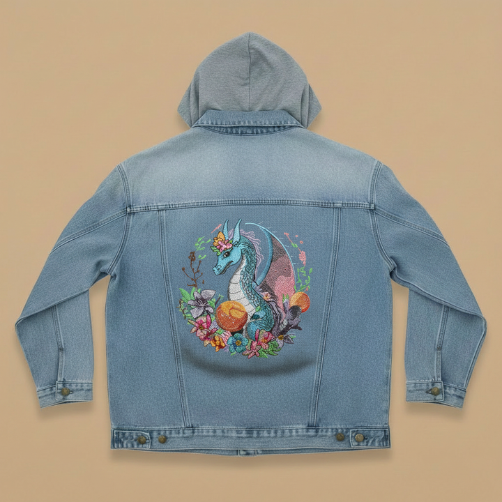Denim Soul Machine Embroidered Denim Hoodie Jacket – Hand Finished in Dubai | EmbroMania