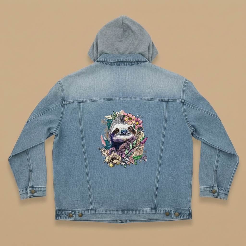 Denim Soul Machine Embroidered Denim Hoodie Jacket – Hand Finished in Dubai | EmbroMania