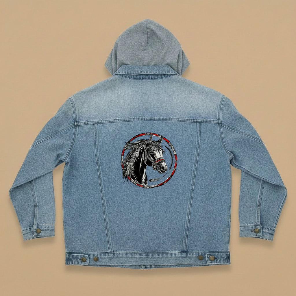 Denim Soul Machine Embroidered Denim Hoodie Jacket – Hand Finished in Dubai | EmbroMania