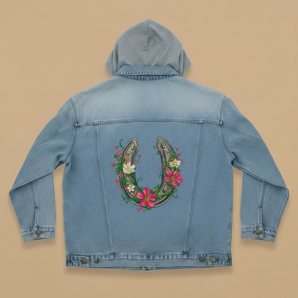 Denim Soul Machine Embroidered Denim Hoodie Jacket – Hand Finished in Dubai | EmbroMania