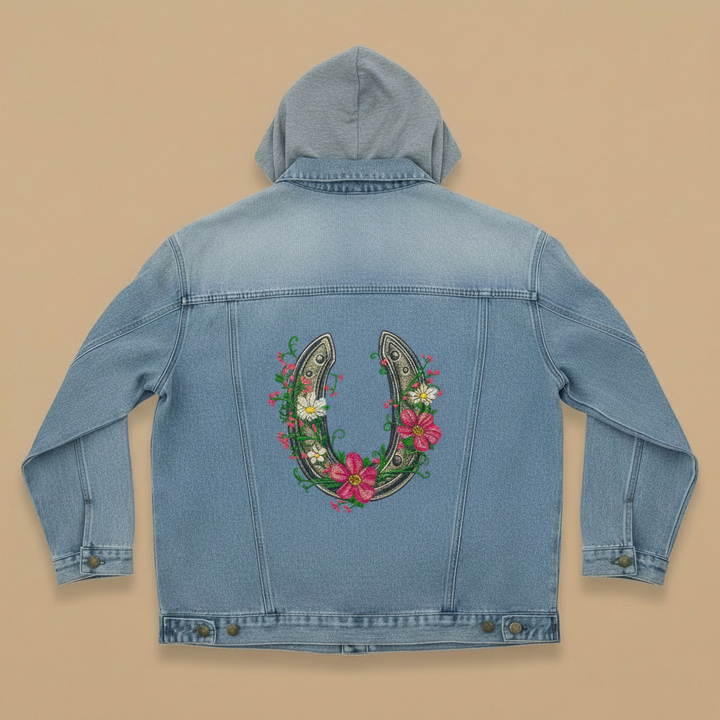 Denim Soul Machine Embroidered Denim Hoodie Jacket – Hand Finished in Dubai | EmbroMania