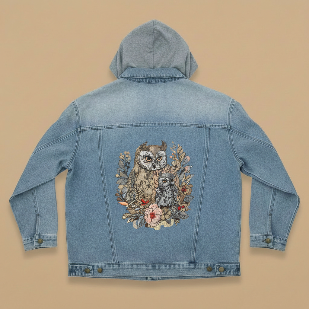 Denim Soul Machine Embroidered Denim Hoodie Jacket – Hand Finished in Dubai | EmbroMania