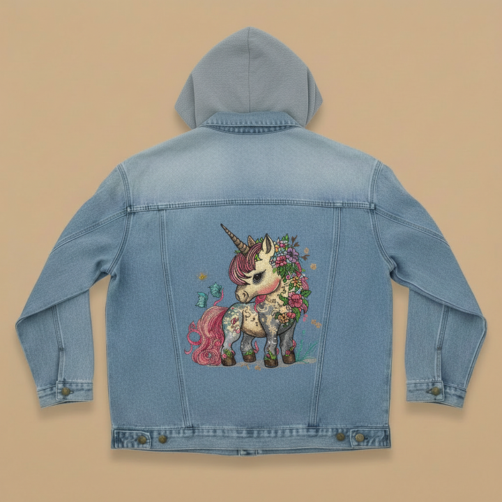 Denim Soul Machine Embroidered Denim Hoodie Jacket – Hand Finished in Dubai | EmbroMania