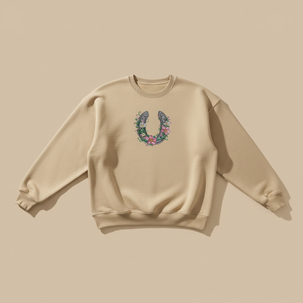 Floral Horseshoe Charm — Premium Embroidered Sweatshirt | Original EmbroMania Design