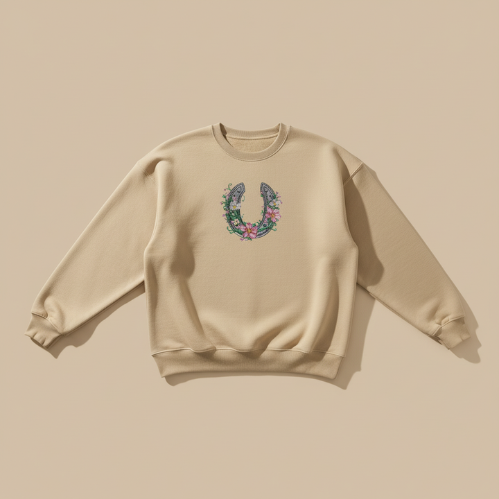 Floral Horseshoe Charm — Premium Embroidered Sweatshirt | Original EmbroMania Design