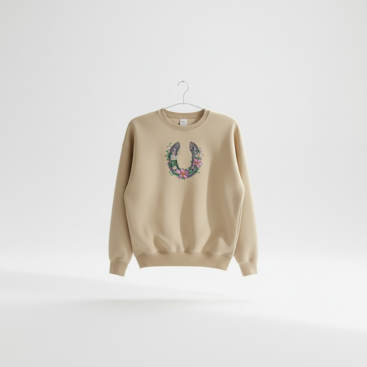 Floral Horseshoe Charm — Premium Embroidered Sweatshirt | Original EmbroMania Design