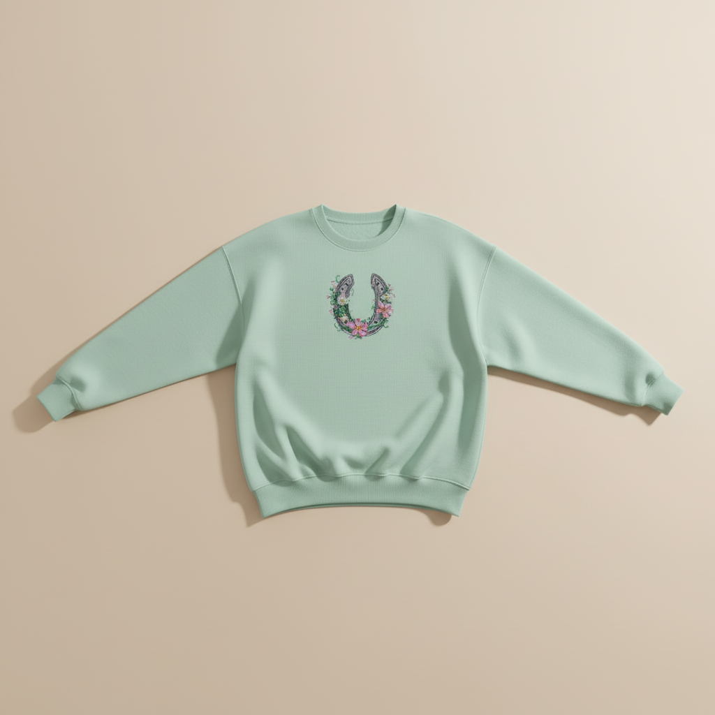 Floral Horseshoe Charm — Premium Embroidered Sweatshirt | Original EmbroMania Design