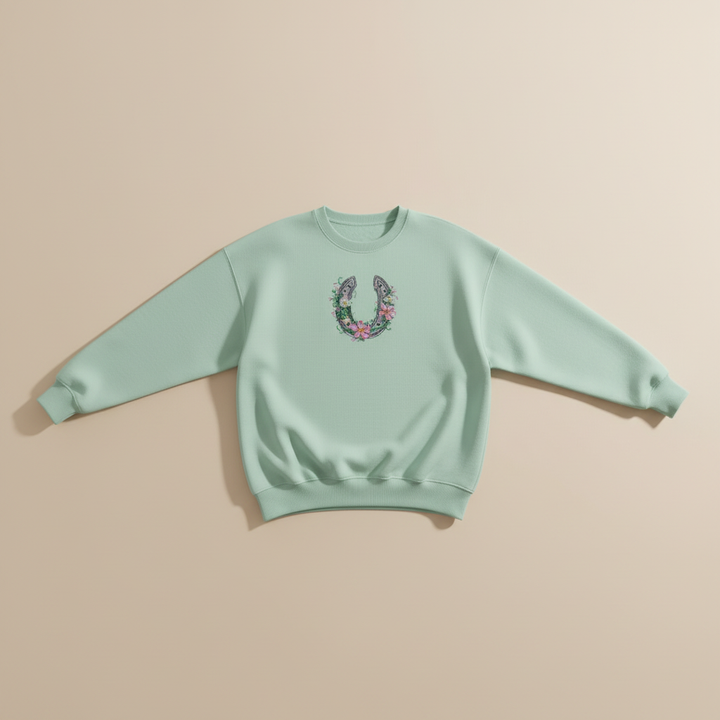 Floral Horseshoe Charm — Premium Embroidered Sweatshirt | Original EmbroMania Design