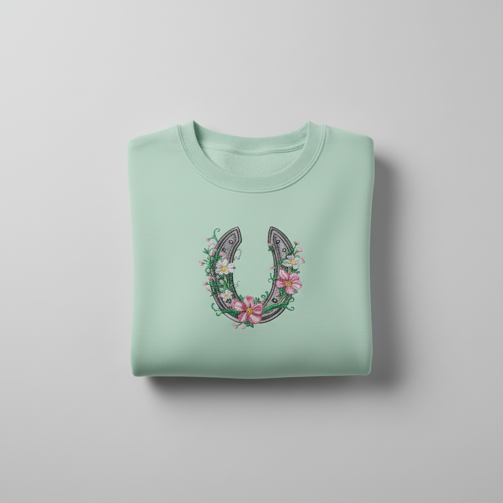 Floral Horseshoe Charm — Premium Embroidered Sweatshirt | Original EmbroMania Design