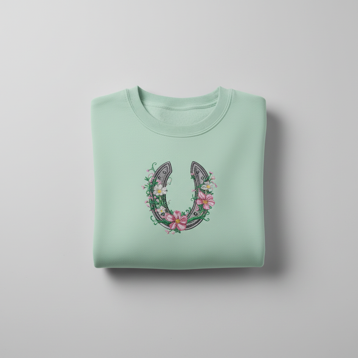 Floral Horseshoe Charm — Premium Embroidered Sweatshirt | Original EmbroMania Design
