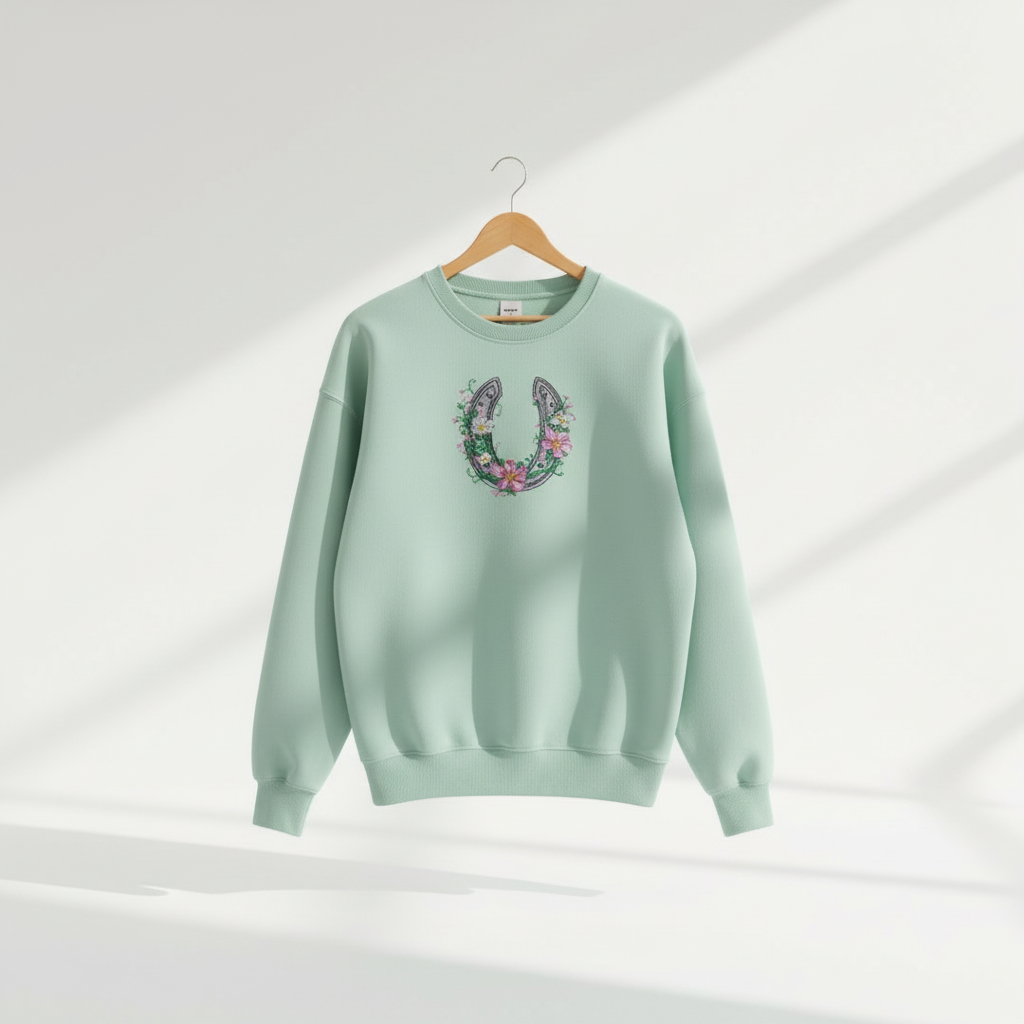 Floral Horseshoe Charm — Premium Embroidered Sweatshirt | Original EmbroMania Design