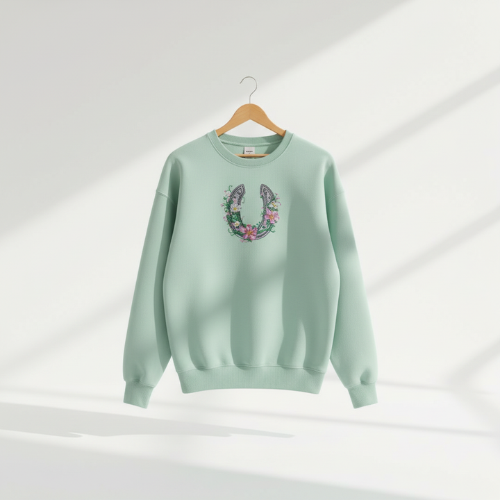 Floral Horseshoe Charm — Premium Embroidered Sweatshirt | Original EmbroMania Design