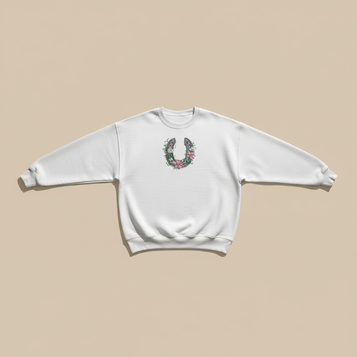 Floral Horseshoe Charm — Premium Embroidered Sweatshirt | Original EmbroMania Design