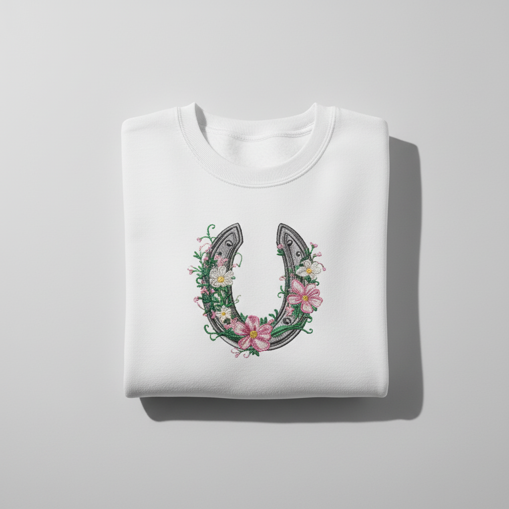 Floral Horseshoe Charm — Premium Embroidered Sweatshirt | Original EmbroMania Design